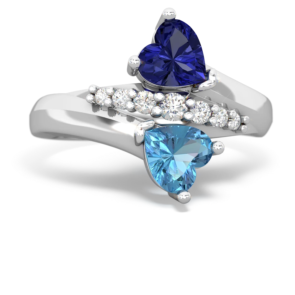 Lab Sapphire Heart To Heart 14K White Gold ring R2064