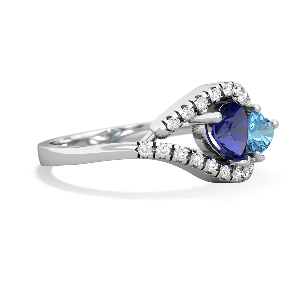 Lab Sapphire Mother And Child 14K White Gold ring R3010