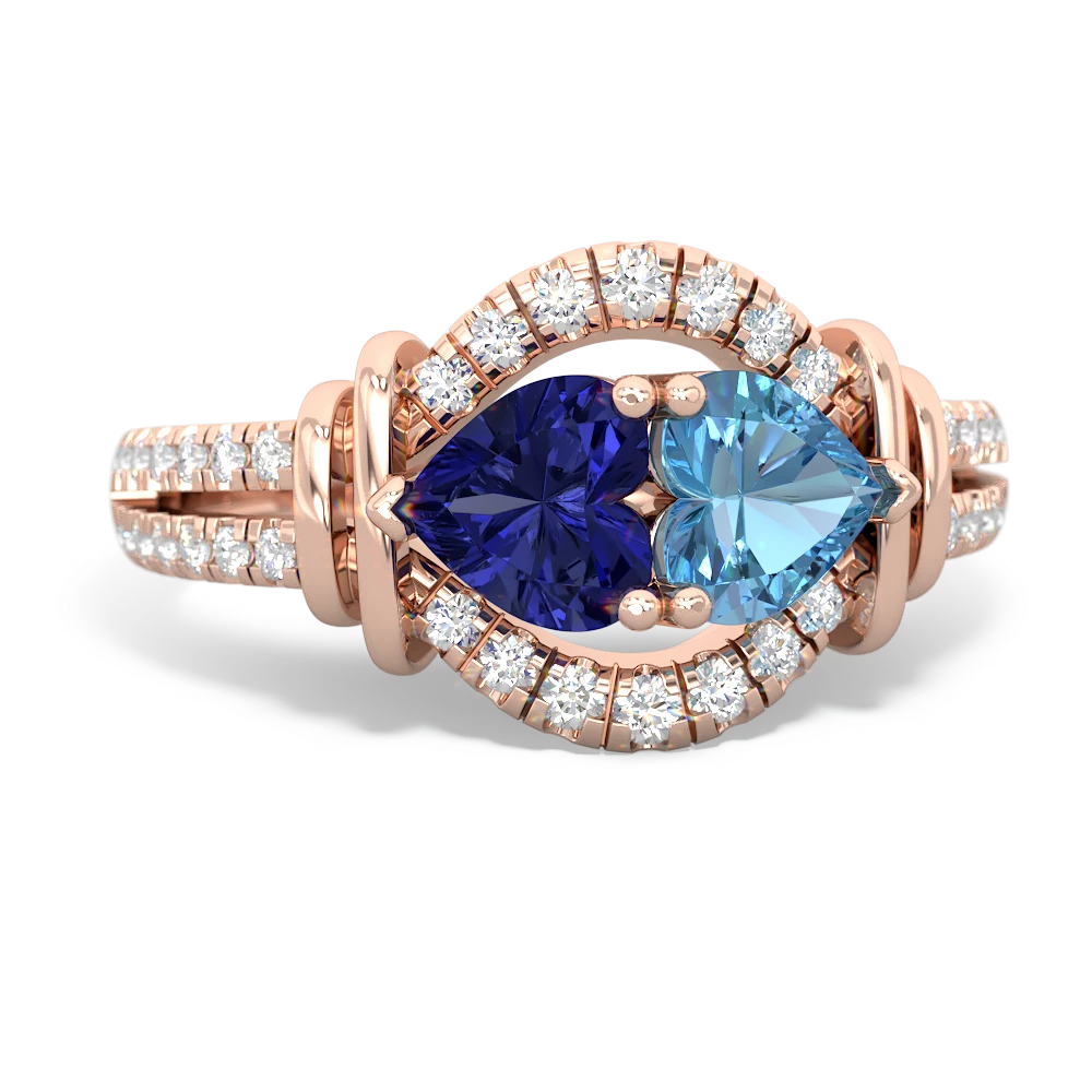 Lab Sapphire Art-Deco Keepsake 14K Rose Gold ring R5630