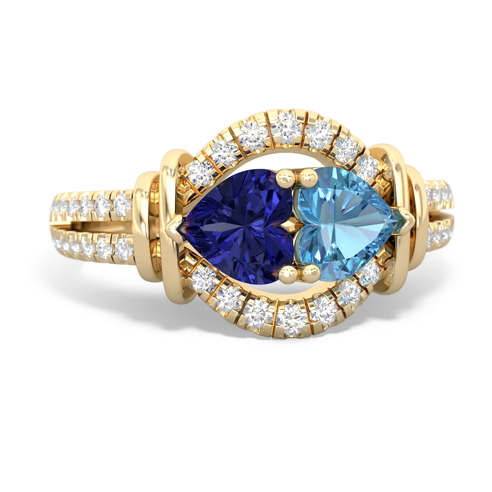 Lab Sapphire Art-Deco Keepsake 14K Yellow Gold ring R5630