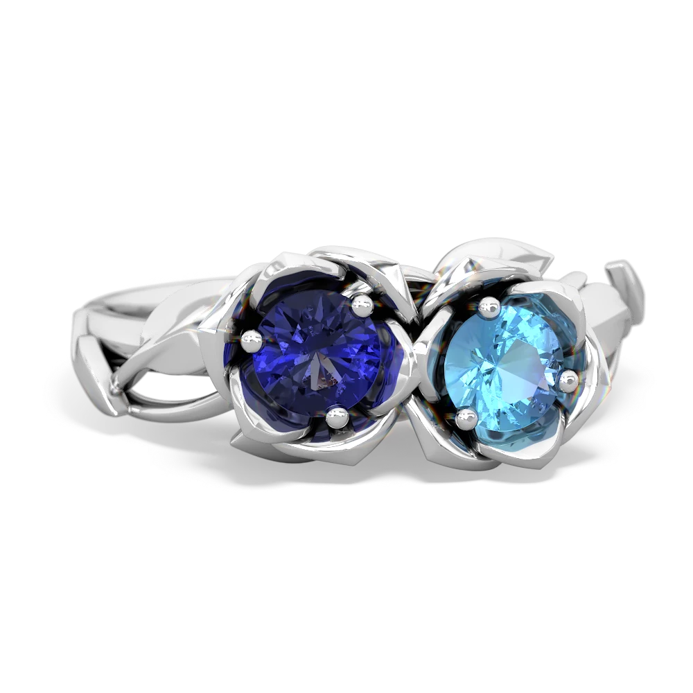 Lab Sapphire Rose Garden 14K White Gold ring R5510