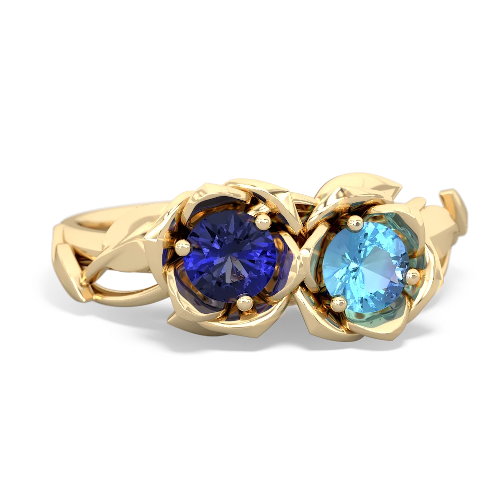 Lab Sapphire Rose Garden 14K Yellow Gold ring R5510