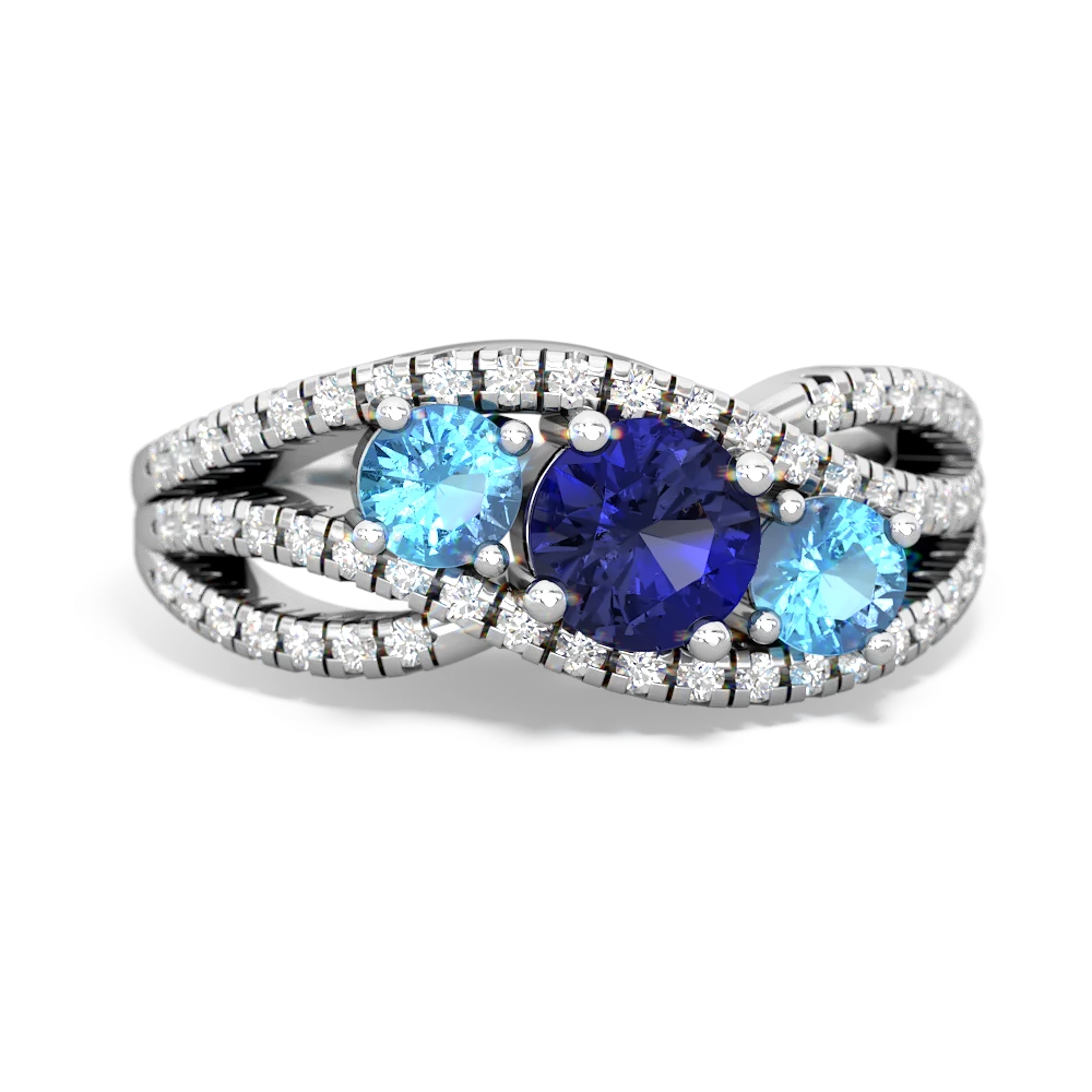 Lab Sapphire Three Stone Aurora 14K White Gold ring R3080