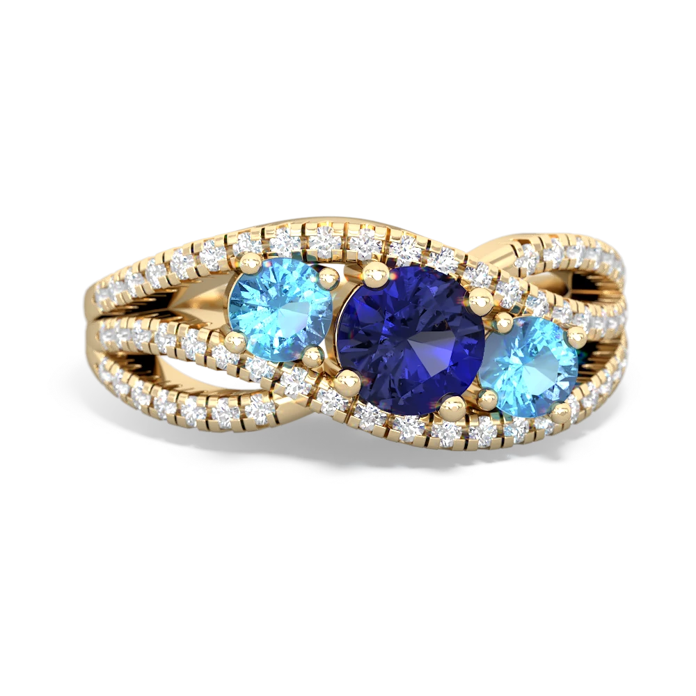 Lab Sapphire Three Stone Aurora 14K Yellow Gold ring R3080