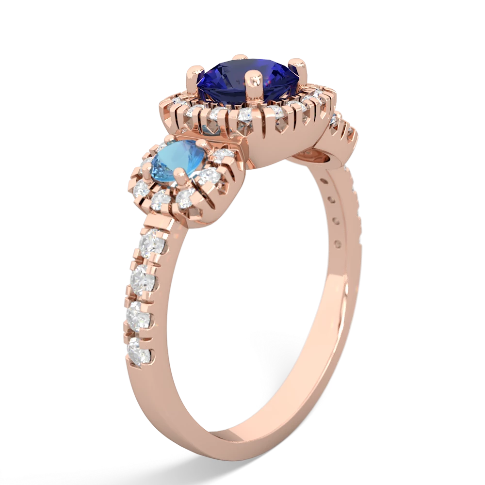 Lab Sapphire Regal Halo 14K Rose Gold ring R5350