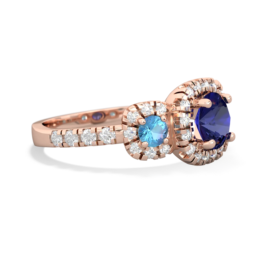 Lab Sapphire Regal Halo 14K Rose Gold ring R5350