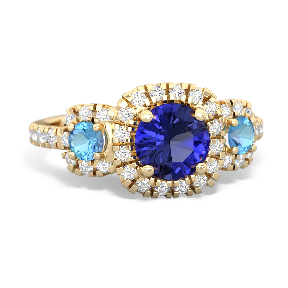 Lab Sapphire Regal Halo 14K Yellow Gold ring R5350