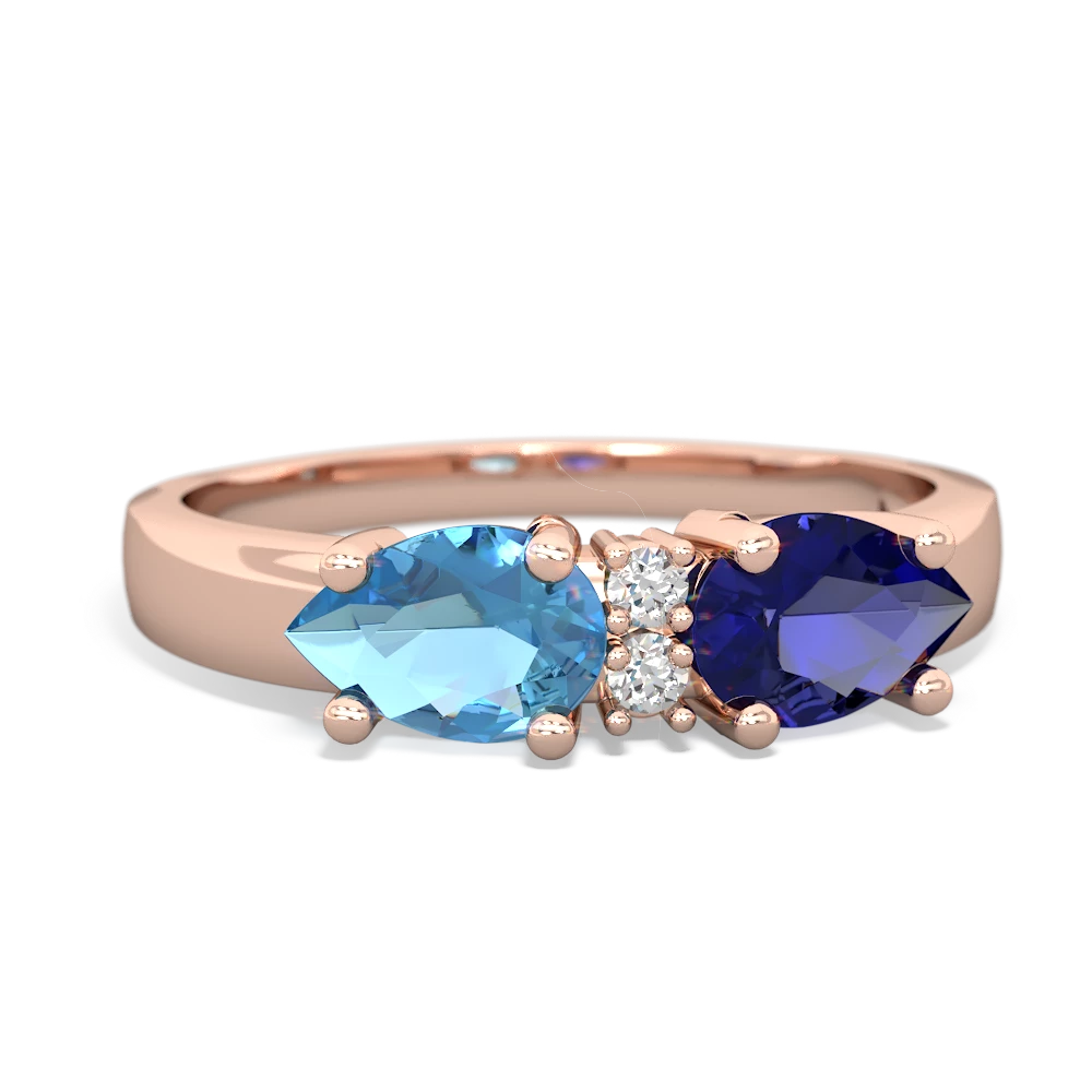 Lab Sapphire Pear Bowtie 14K Rose Gold ring R0865