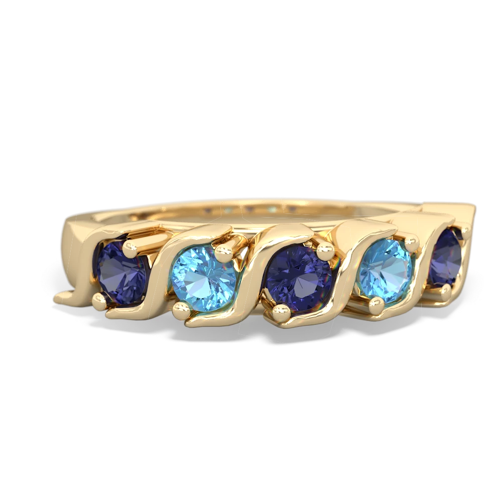 Lab Sapphire Anniversary Band 14K Yellow Gold ring R2089