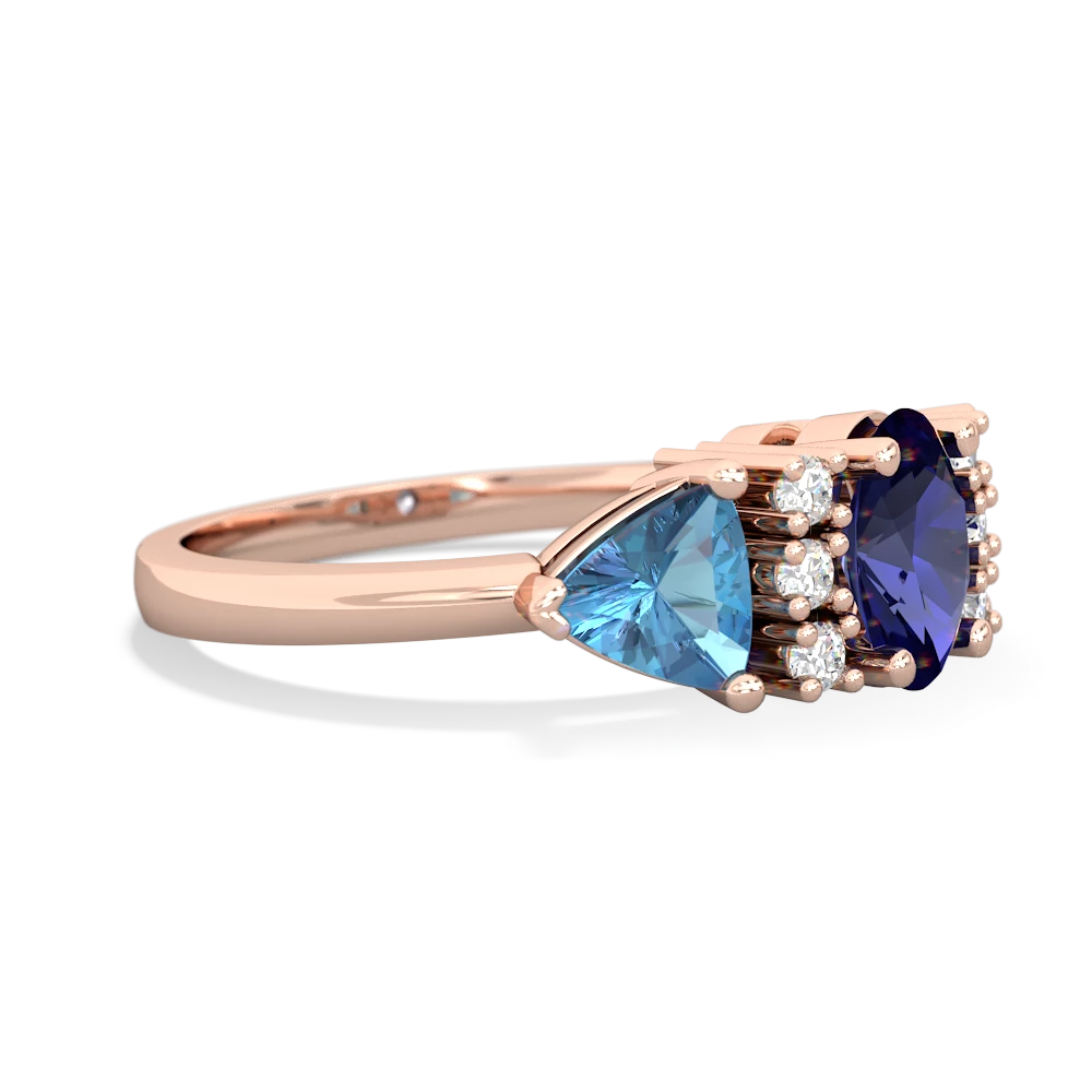 Lab Sapphire Antique Style Three Stone 14K Rose Gold ring R2186