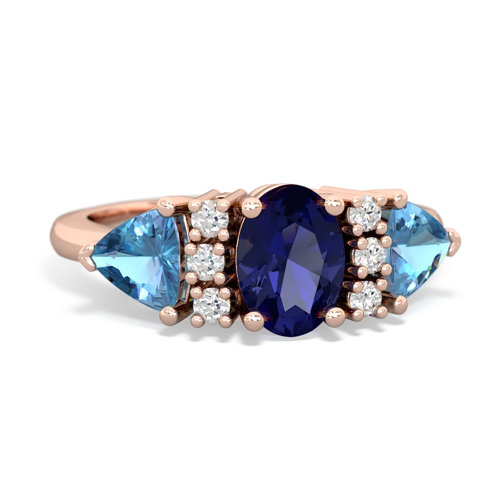 Lab Sapphire Antique Style Three Stone 14K Rose Gold ring R2186