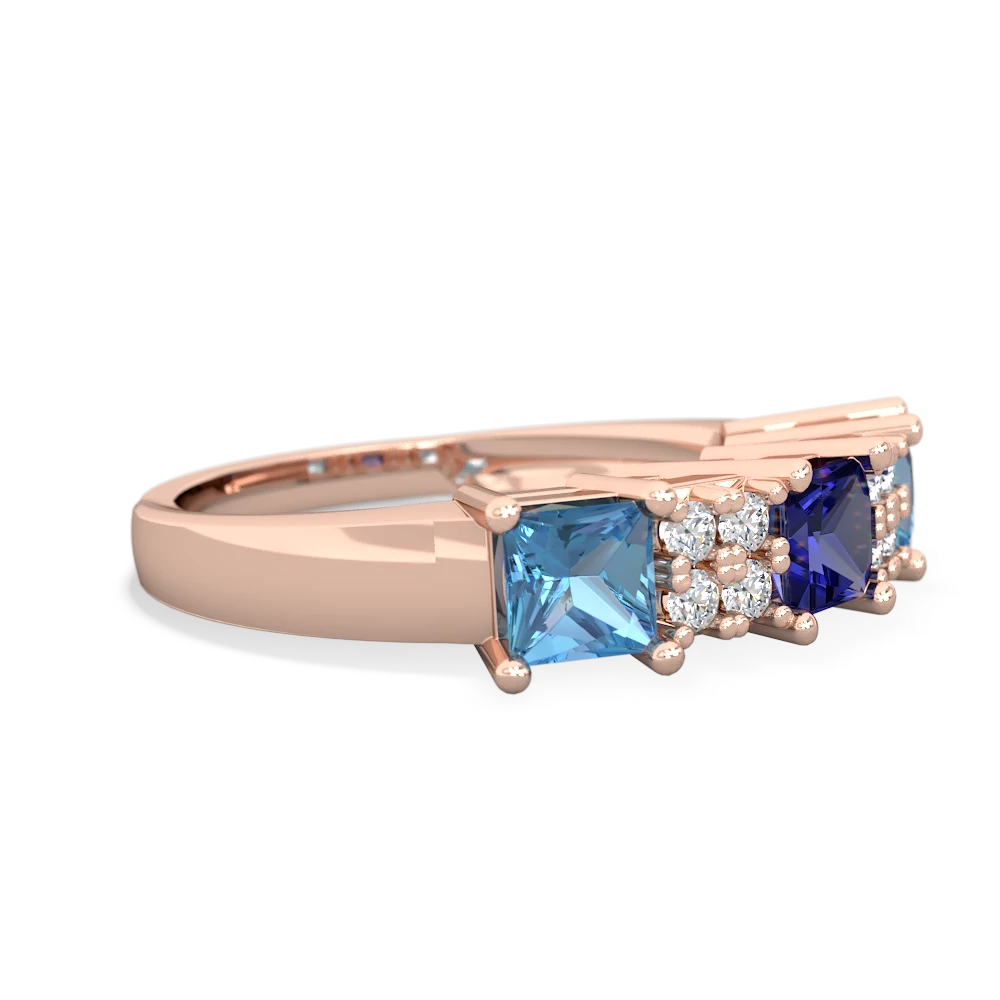 Lab Sapphire Three Stone Diamond Cluster 14K Rose Gold ring R2592