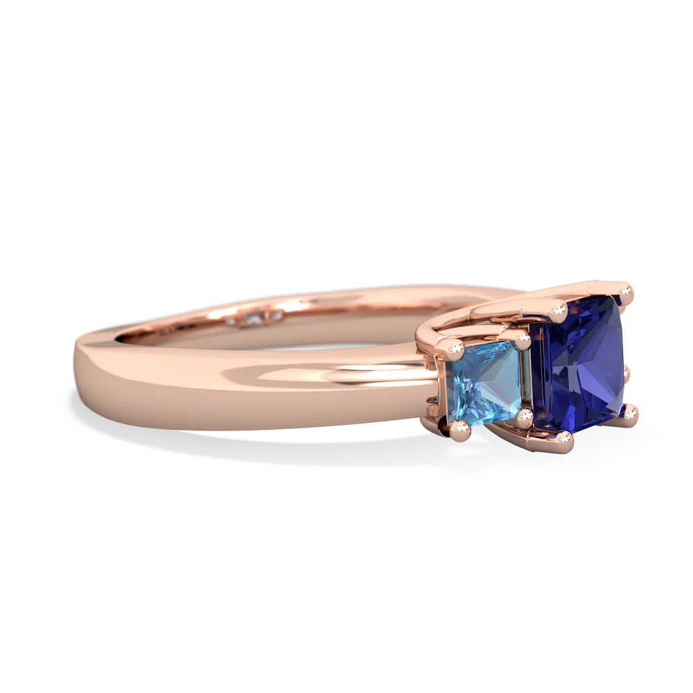 Lab Sapphire Three Stone Trellis 14K Rose Gold ring R4015