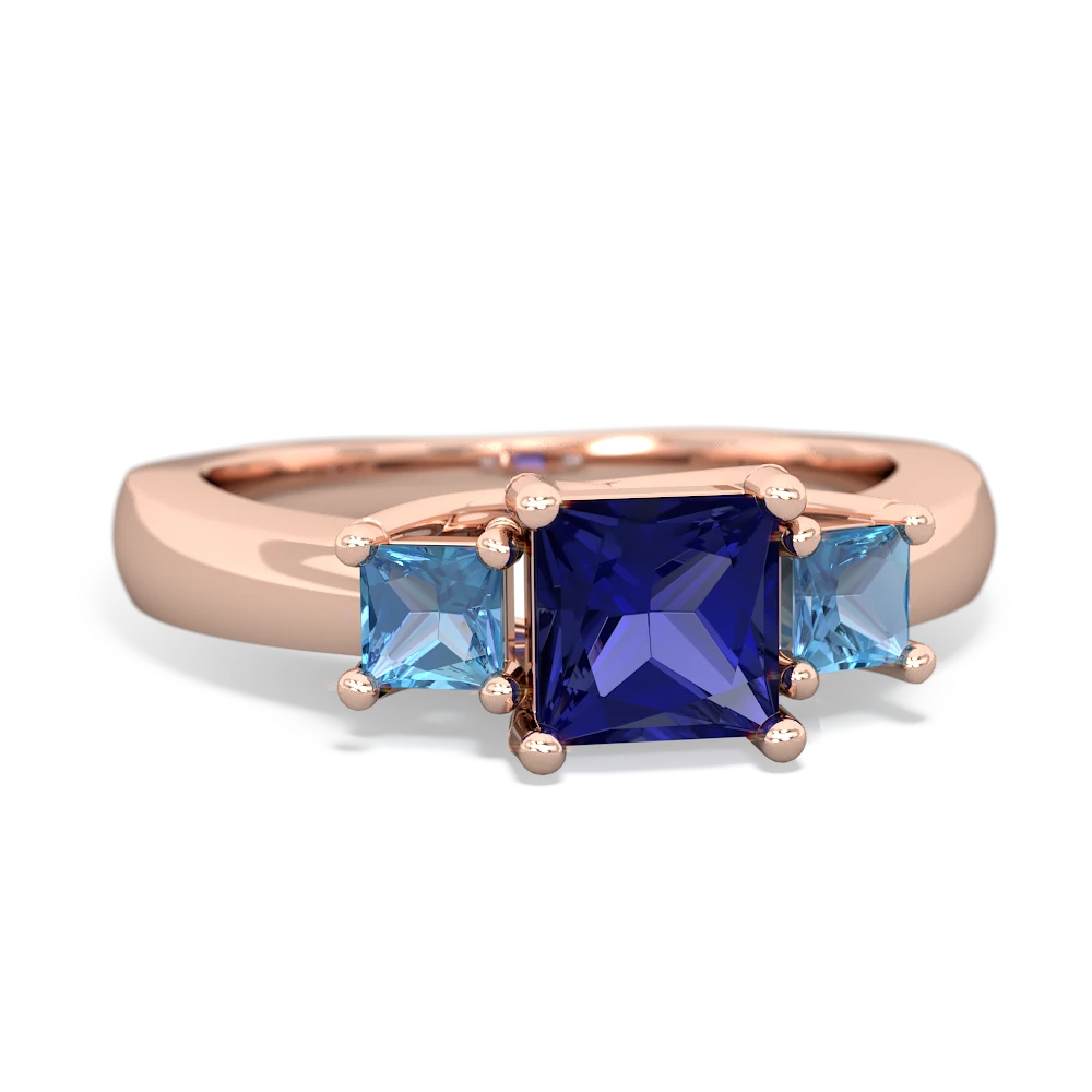 Lab Sapphire Three Stone Trellis 14K Rose Gold ring R4015