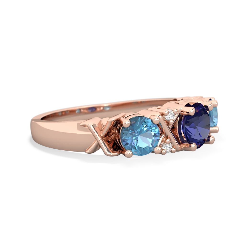 Lab Sapphire Hugs And Kisses 14K Rose Gold ring R5016