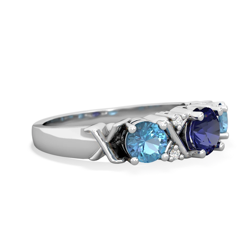 Lab Sapphire Hugs And Kisses 14K White Gold ring R5016