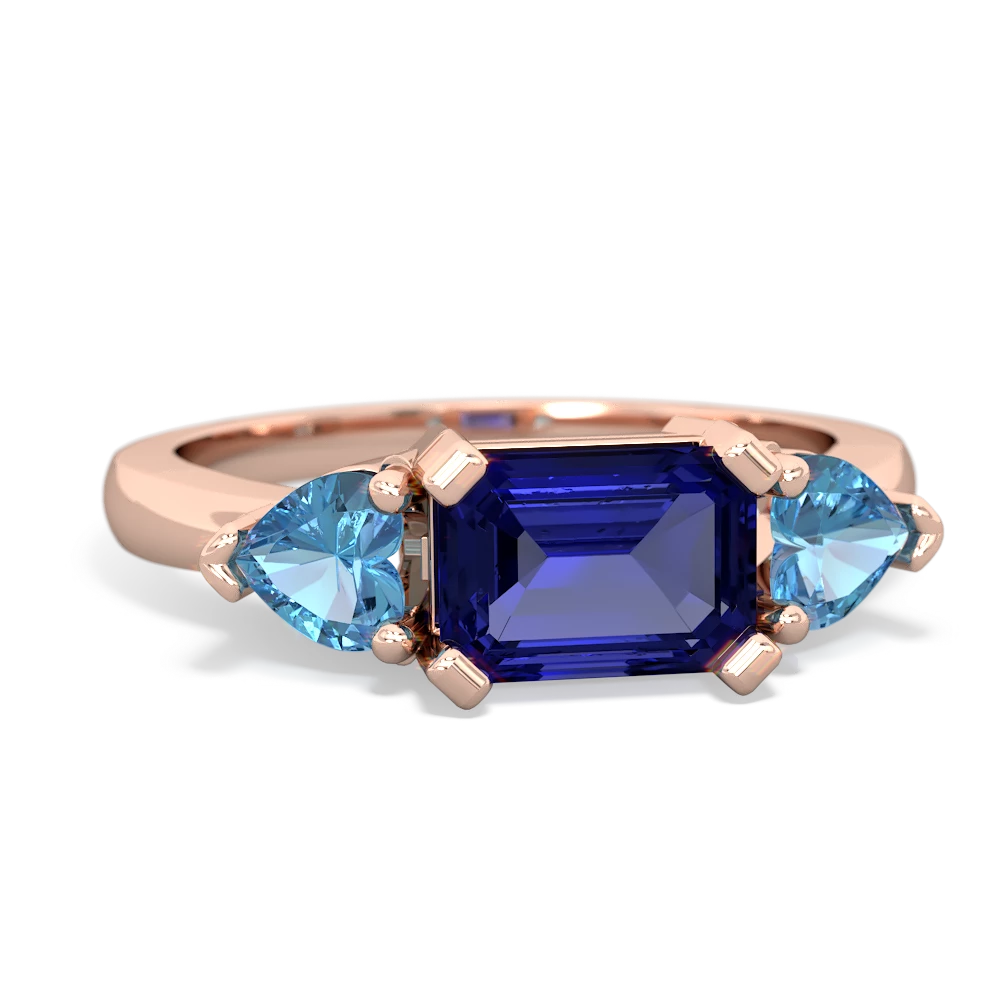 Lab Sapphire Three Stone 14K Rose Gold ring R5235