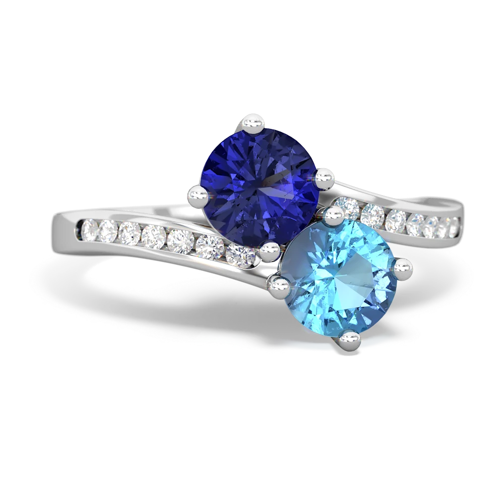 Lab Sapphire Channel Set Two Stone 14K White Gold ring R5303