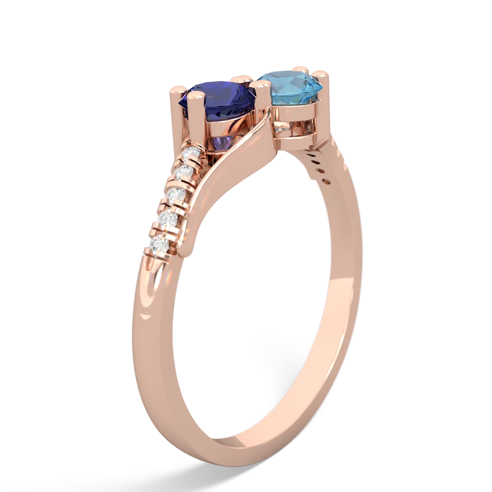 Lab Sapphire Infinity Pave Two Stone 14K Rose Gold ring R5285