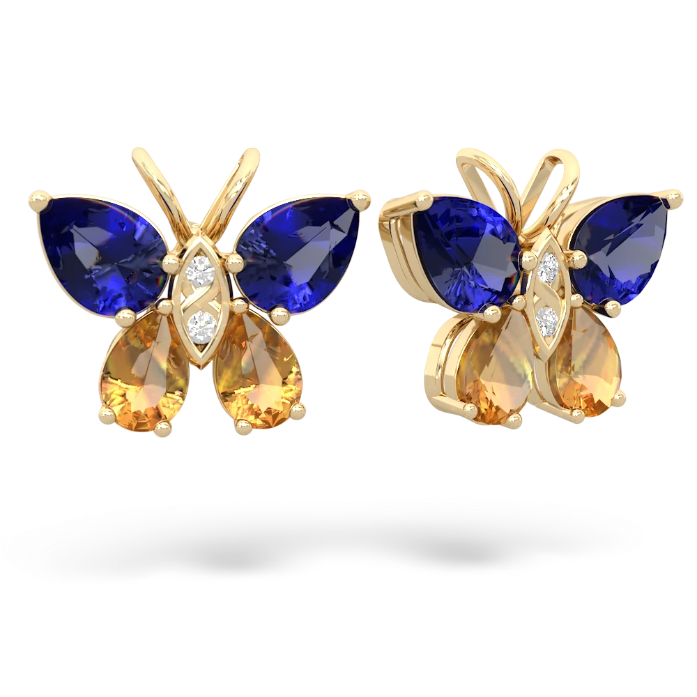 Lab Sapphire Butterfly 14K Yellow Gold earrings E2215
