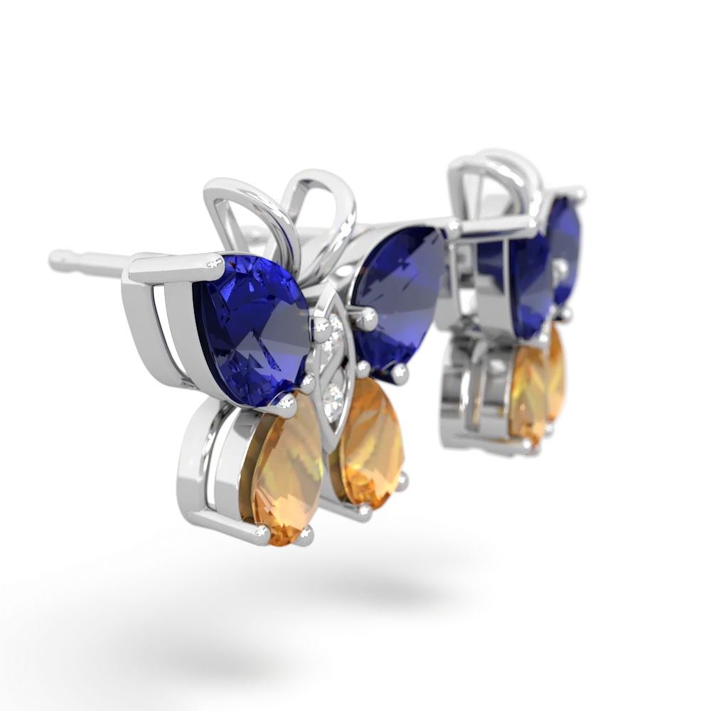 Lab Sapphire Butterfly 14K White Gold earrings E2215