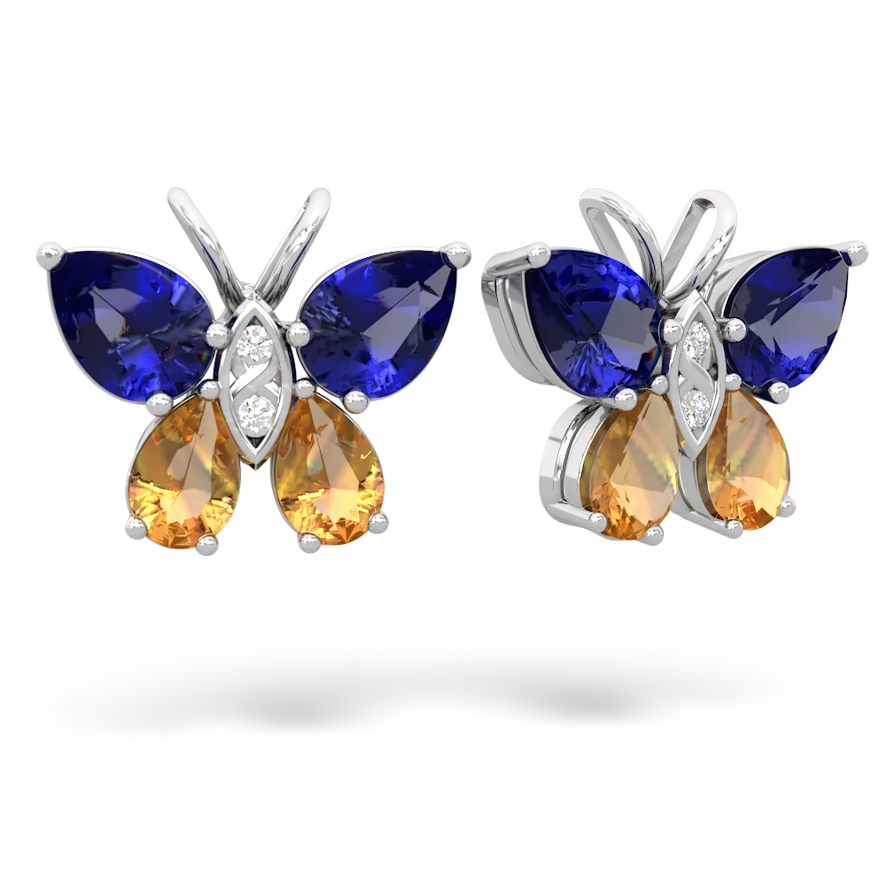 Lab Sapphire Butterfly 14K White Gold earrings E2215