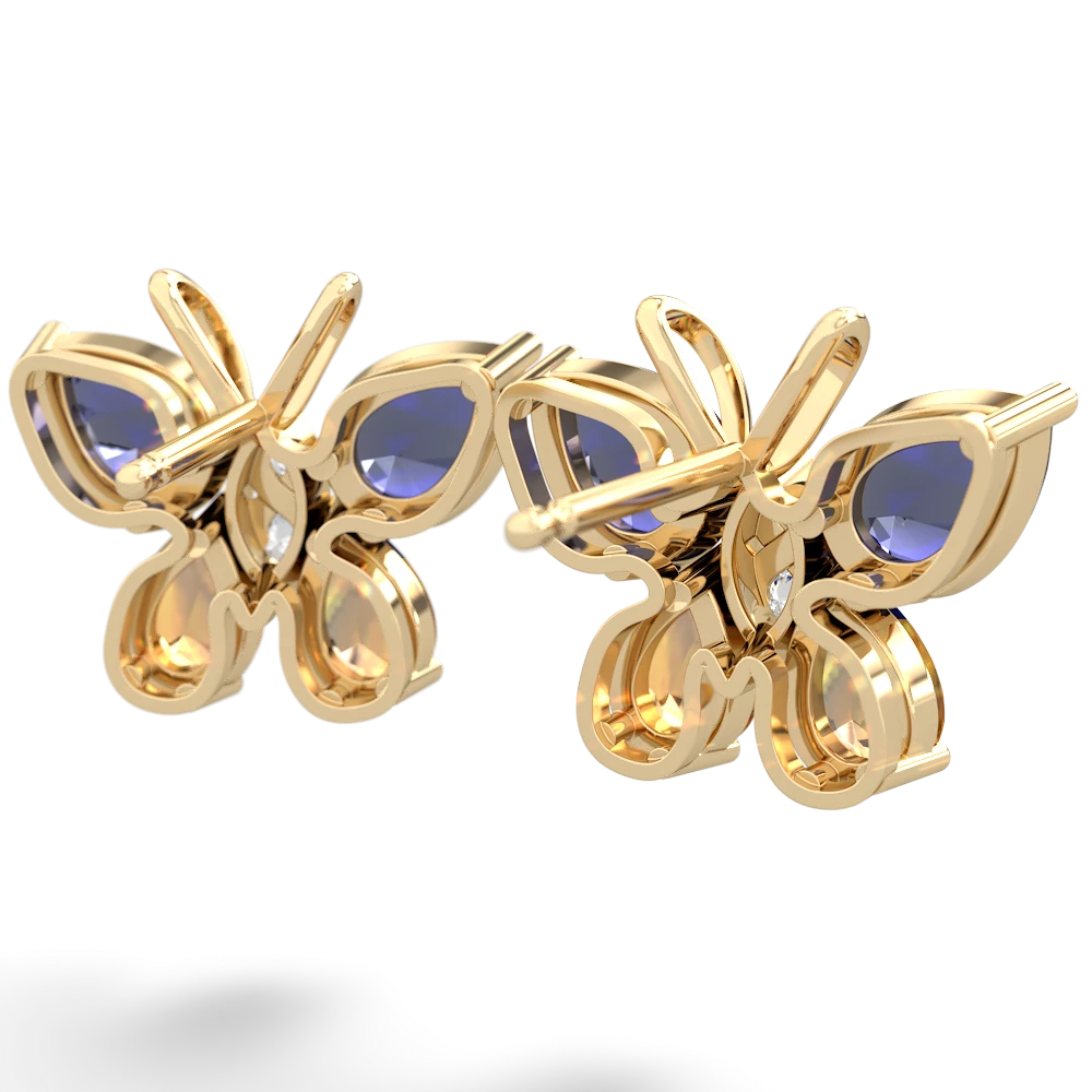 Lab Sapphire Butterfly 14K Yellow Gold earrings E2215