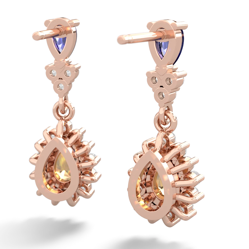 Lab Sapphire Halo Pear Dangle 14K Rose Gold earrings E1882