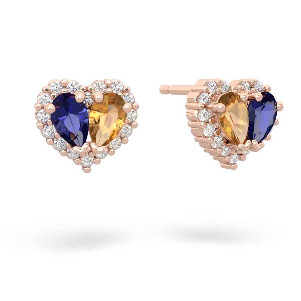 Lab Sapphire Halo 14K Rose Gold earrings E7008