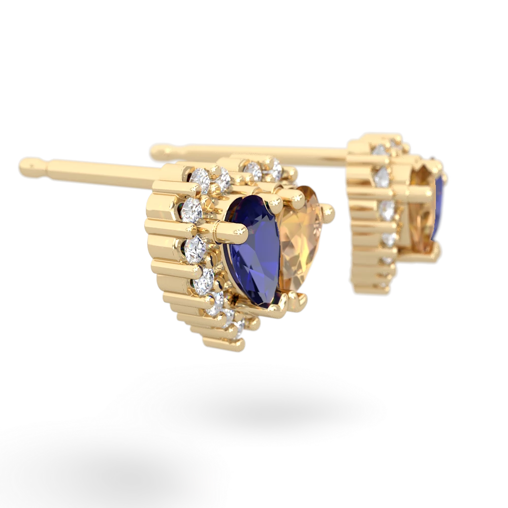 Lab Sapphire Halo 14K Yellow Gold earrings E7008