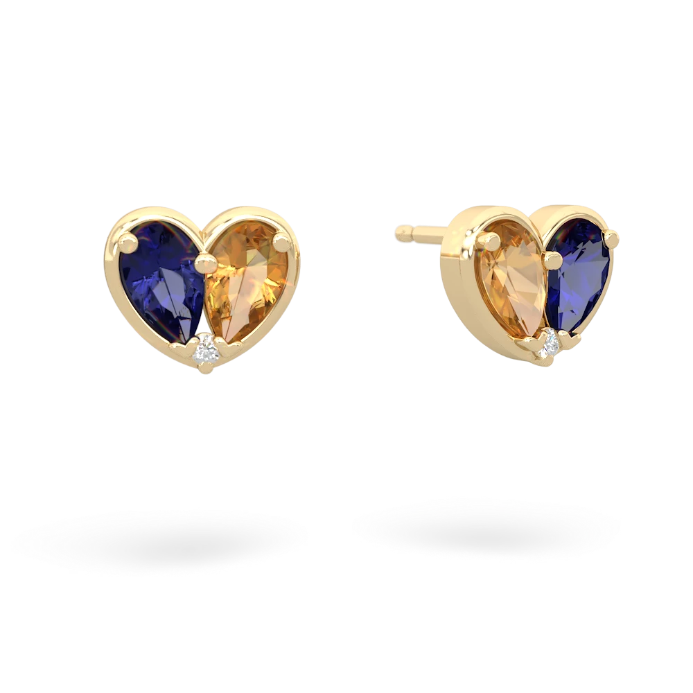 Lab Sapphire 'Our Heart' 14K Yellow Gold earrings E5072