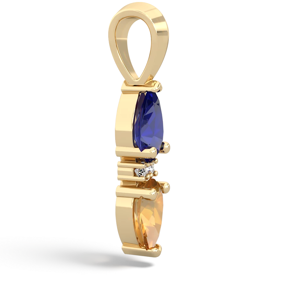 Lab Sapphire Bowtie Drop 14K Yellow Gold pendant P0865