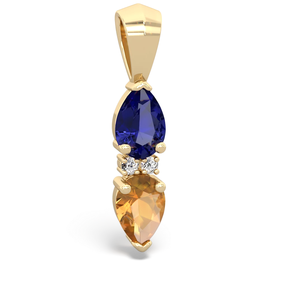 Lab Sapphire Bowtie Drop 14K Yellow Gold pendant P0865