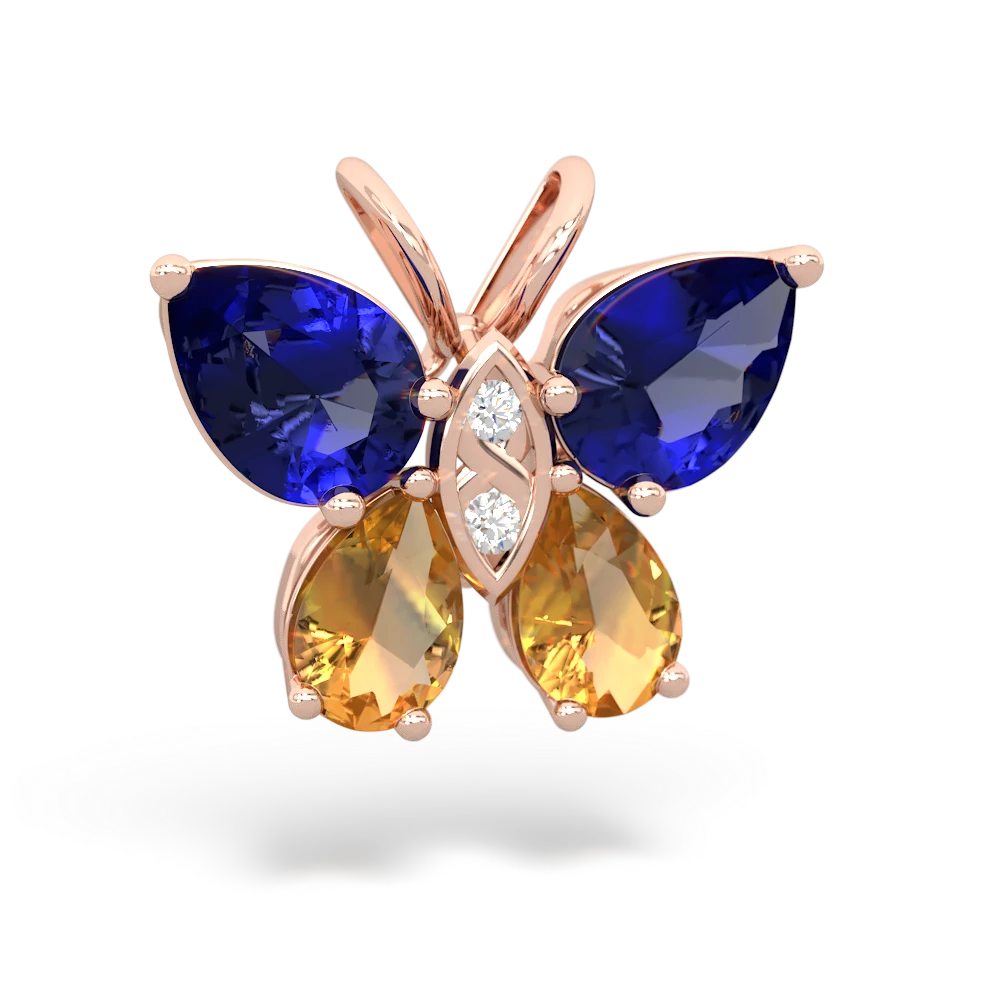 Lab Sapphire Butterfly 14K Rose Gold pendant P2215