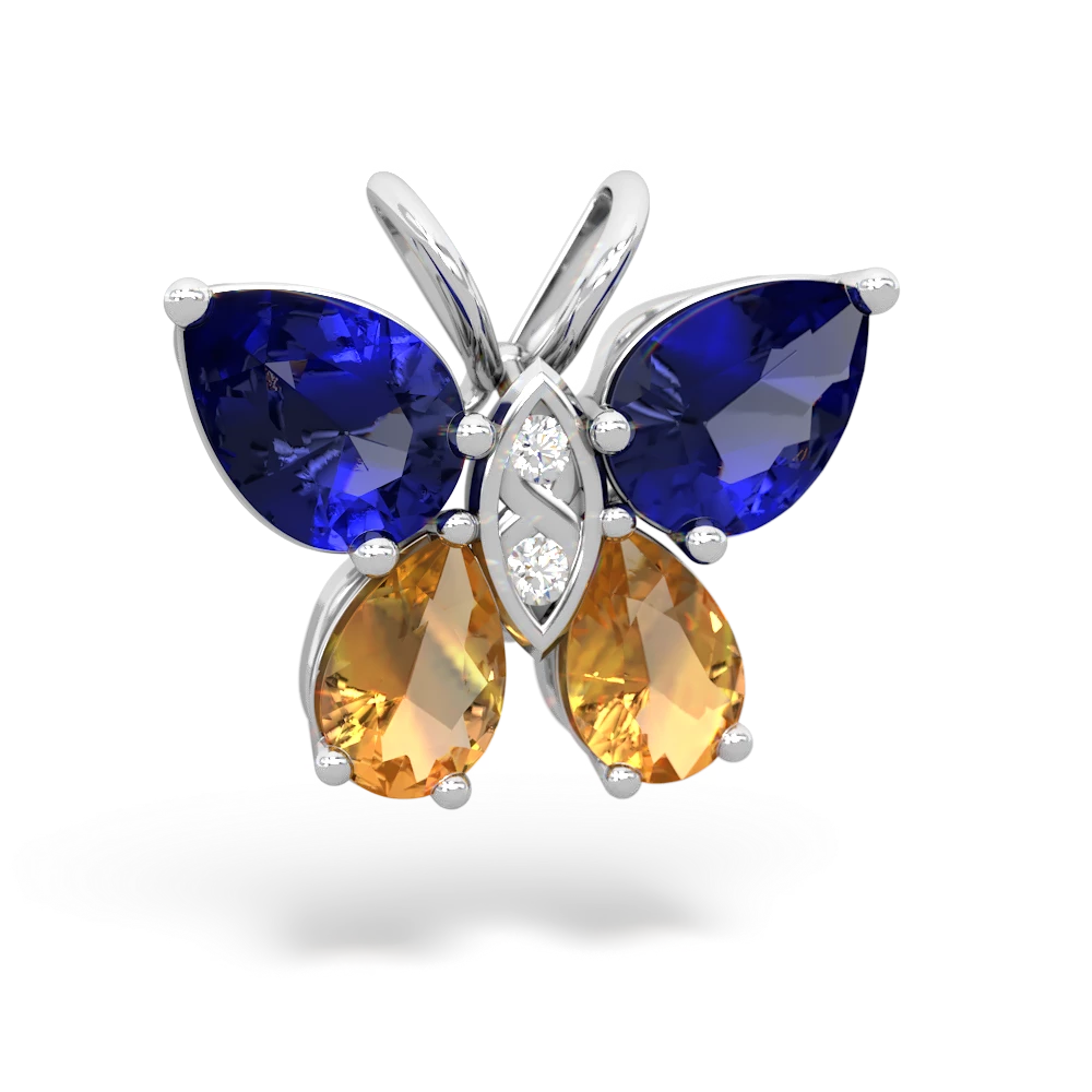 Lab Sapphire Butterfly 14K White Gold pendant P2215