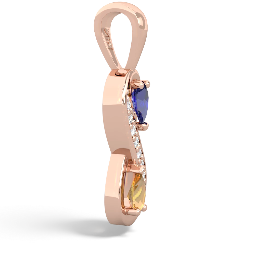 Lab Sapphire Diamond Infinity 14K Rose Gold pendant P5390