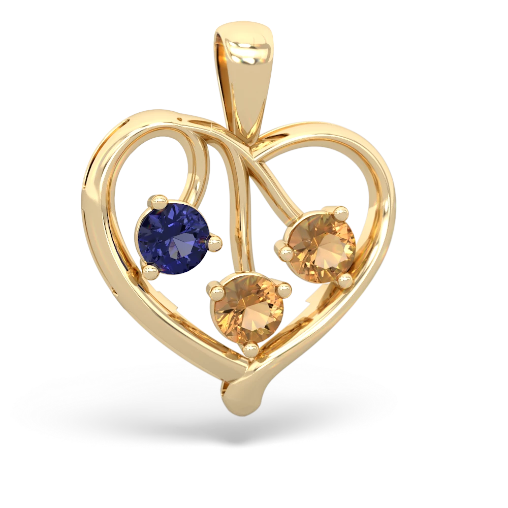 Lab Sapphire Glowing Heart 14K Yellow Gold pendant P2233