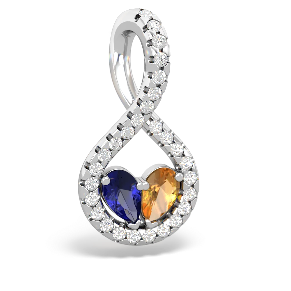 Lab Sapphire Pave Twist 'One Heart' 14K White Gold pendant P5360