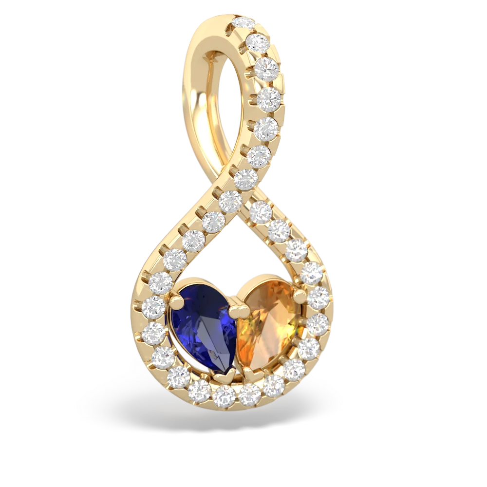 Lab Sapphire Pave Twist 'One Heart' 14K Yellow Gold pendant P5360