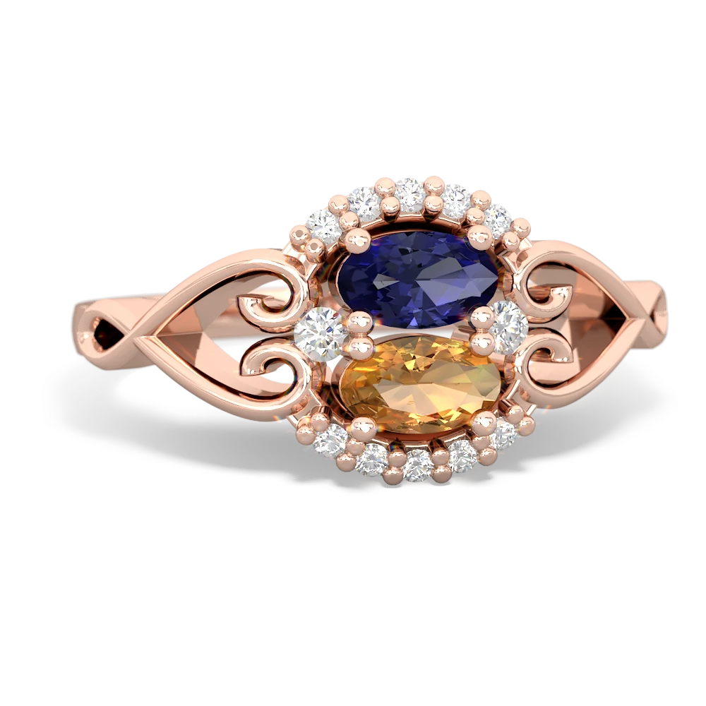 Lab Sapphire Love Nest 14K Rose Gold ring R5860