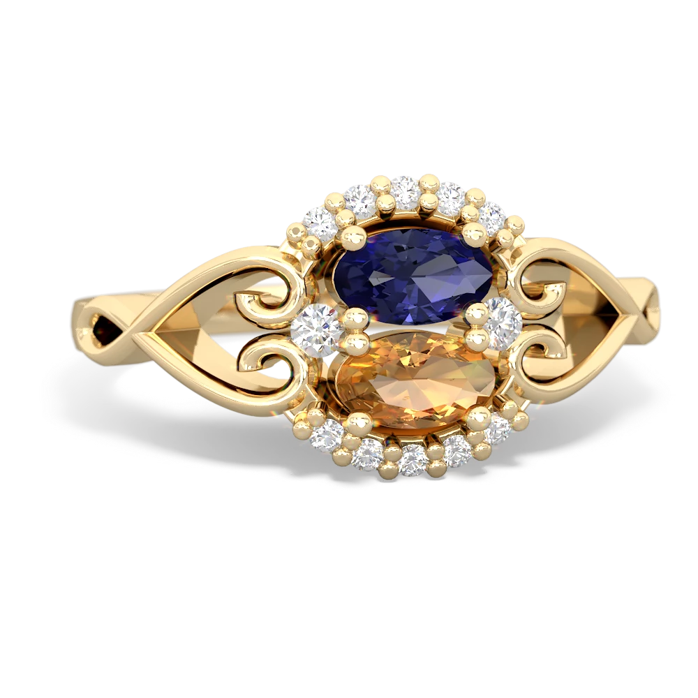 Lab Sapphire Love Nest 14K Yellow Gold ring R5860