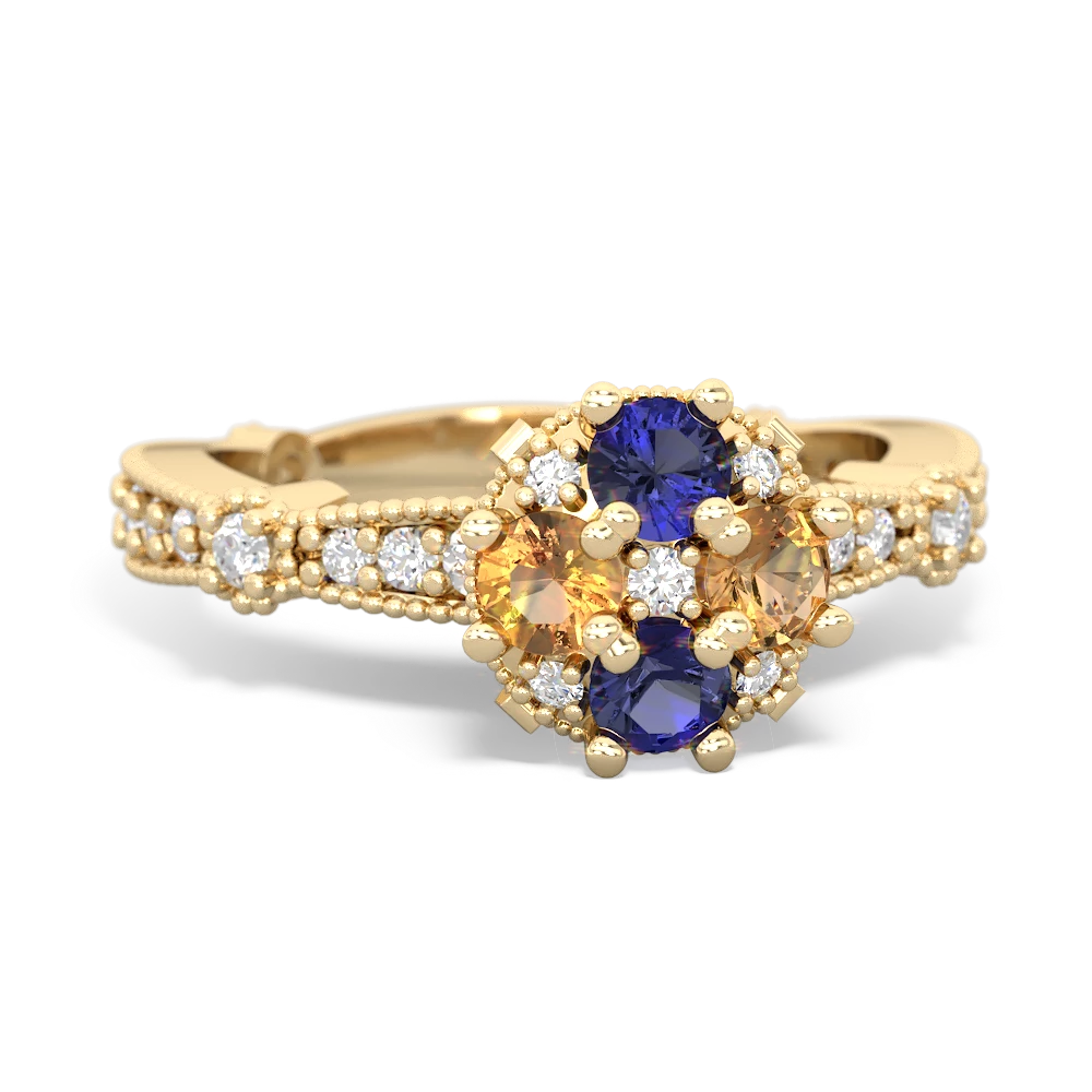 Lab Sapphire Sparkling Tiara Cluster 14K Yellow Gold ring R26293RD