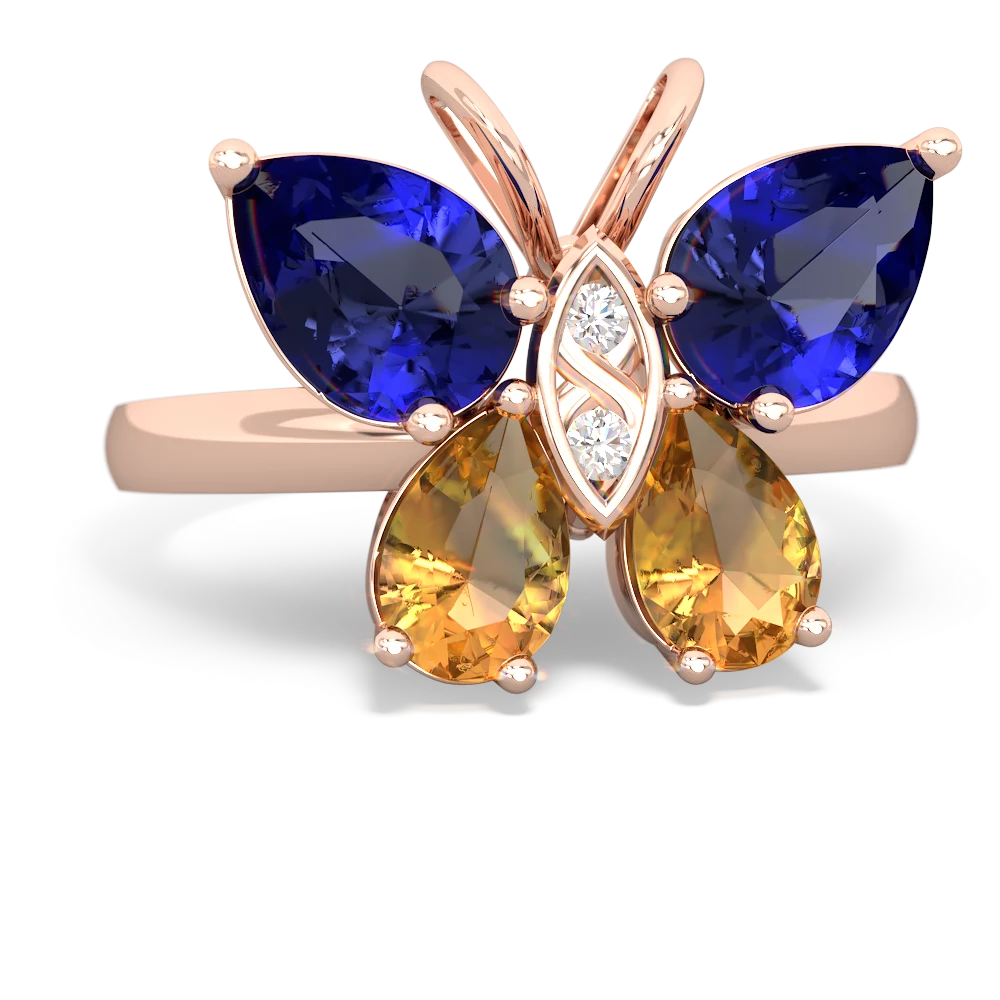 Lab Sapphire Butterfly 14K Rose Gold ring R2215