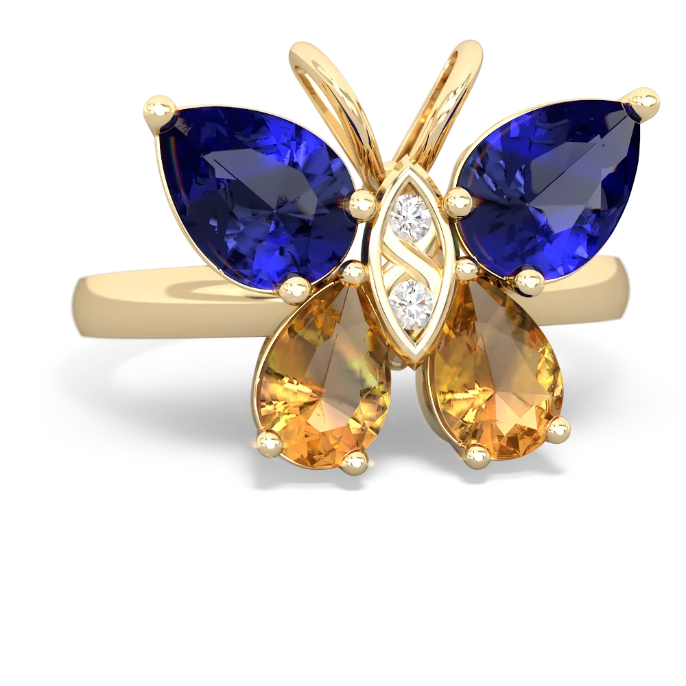 Lab Sapphire Butterfly 14K Yellow Gold ring R2215
