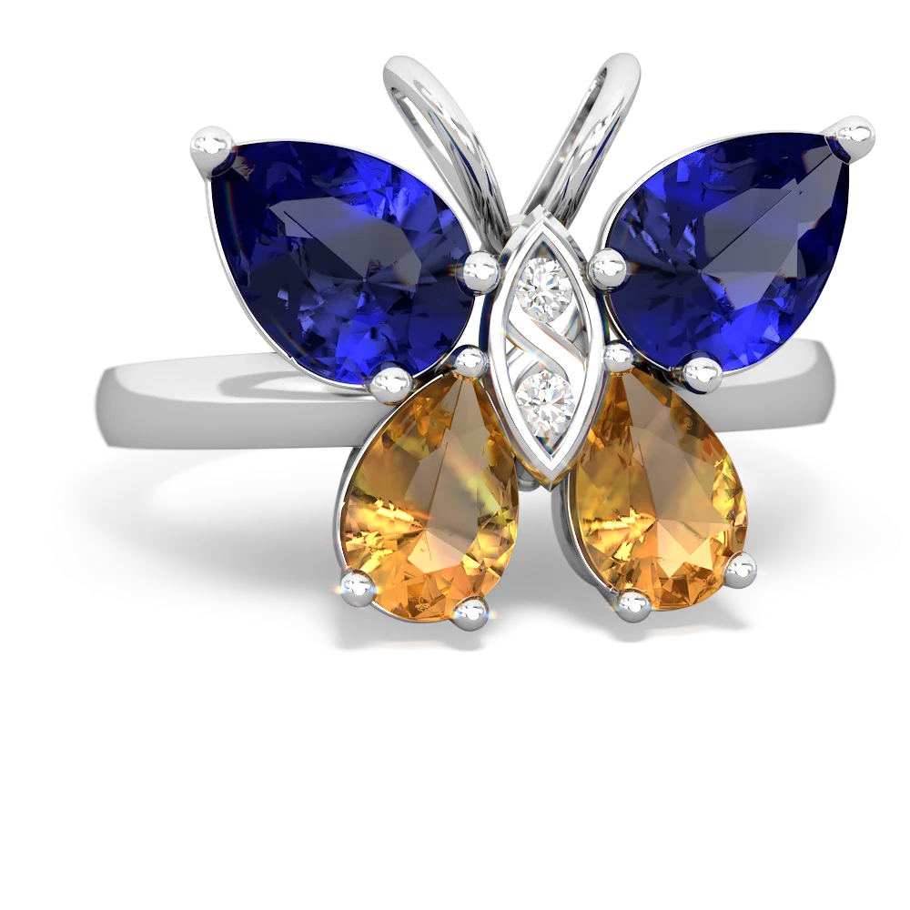 Lab Sapphire Butterfly 14K White Gold ring R2215