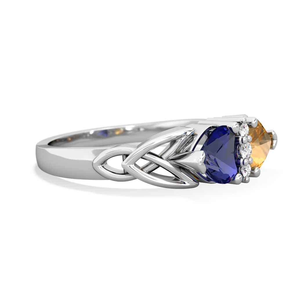 Lab Sapphire Celtic Knot Double Heart 14K White Gold ring R5040