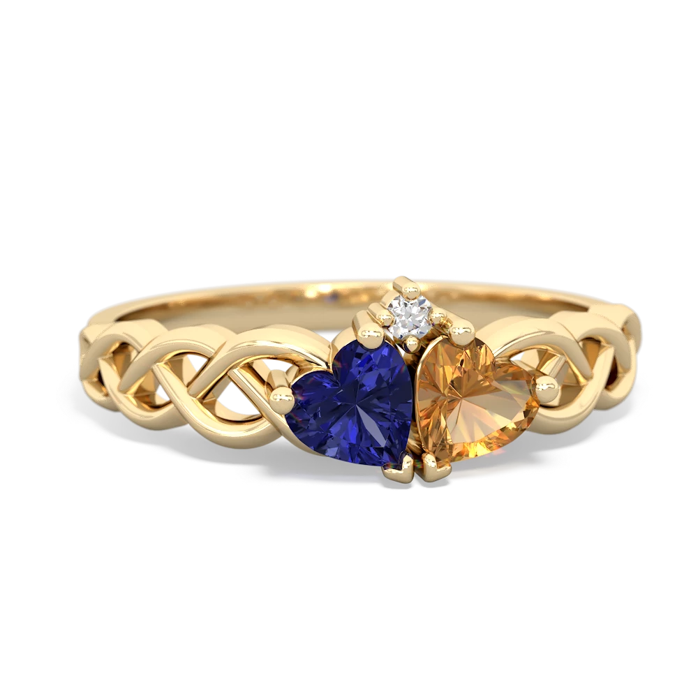Lab Sapphire Heart To Heart Braid 14K Yellow Gold ring R5870
