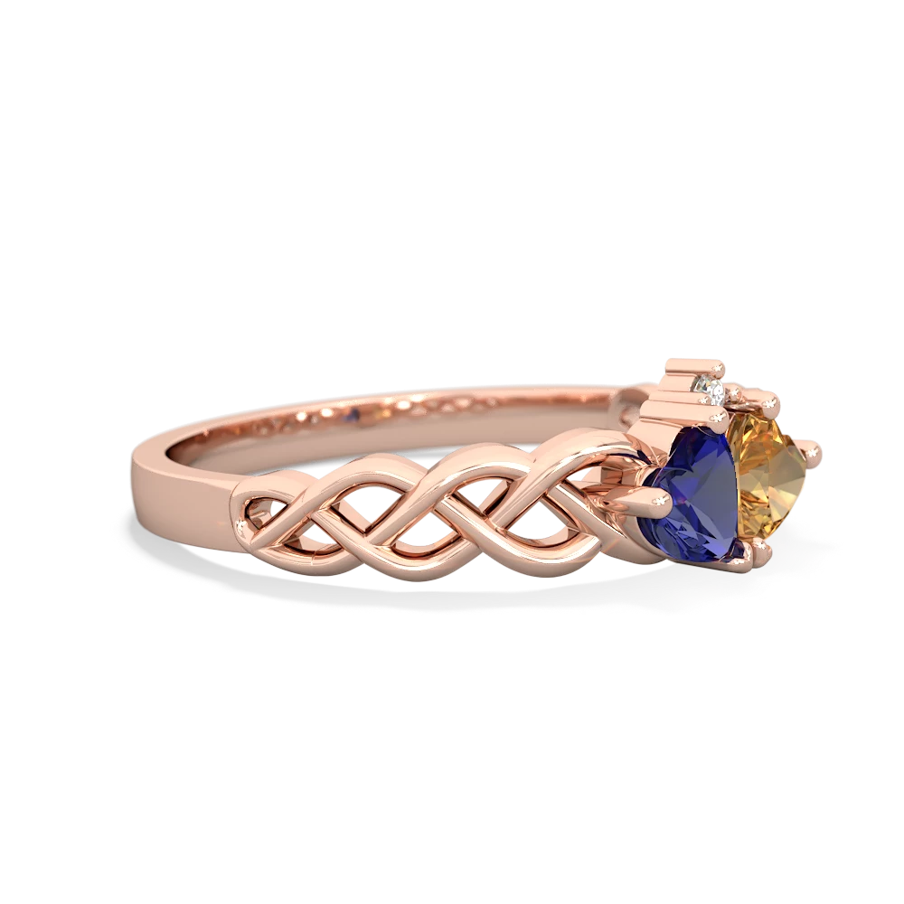 Lab Sapphire Heart To Heart Braid 14K Rose Gold ring R5870