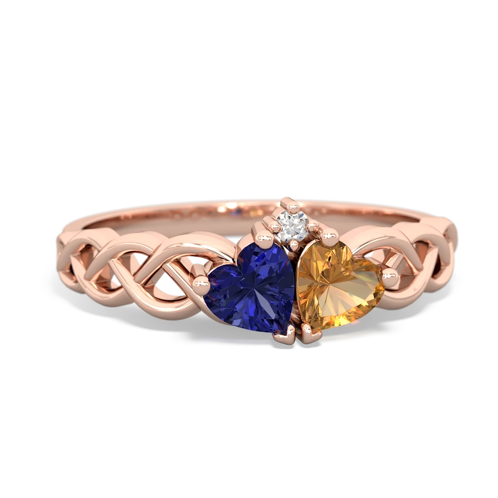 Lab Sapphire Heart To Heart Braid 14K Rose Gold ring R5870