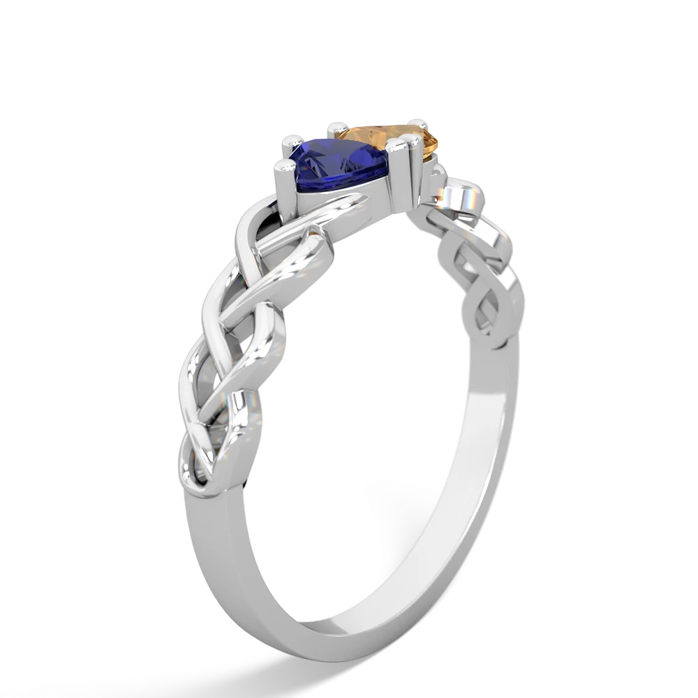 Lab Sapphire Heart To Heart Braid 14K White Gold ring R5870